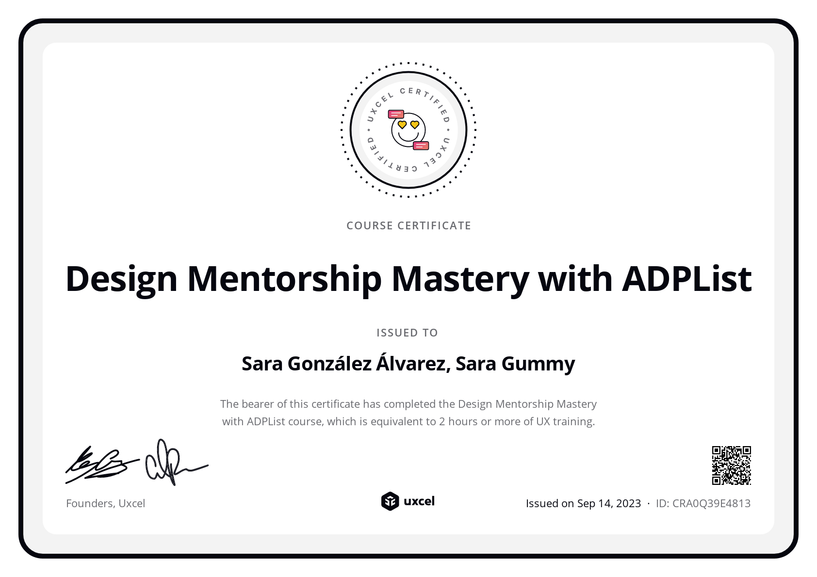Sara González Álvarez's certificate